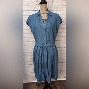 Biden USA 10R Blue Denim Fit Flare Button Down Dress Belt Preppy Office Boho